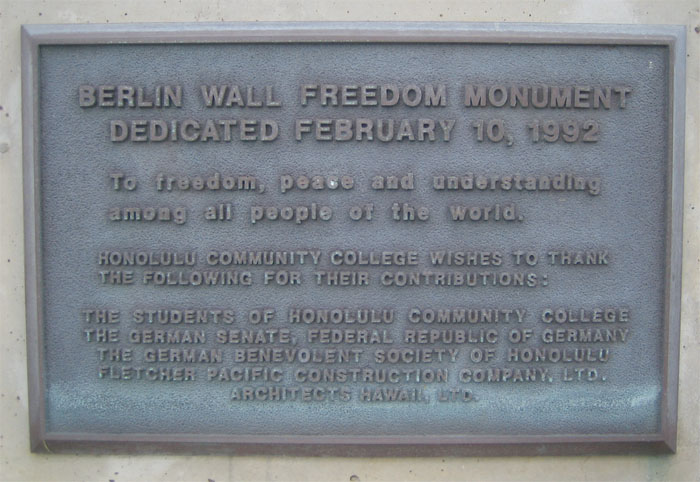 Berlin Wall plaque at Honolulu Community College